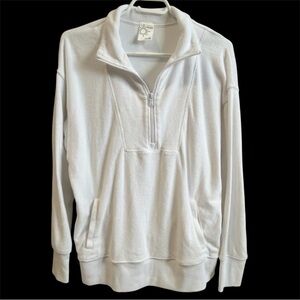 Aerie OFFLINE Terry Cloth Quarter Zip Pullover White Sweatshirt Oversized S
